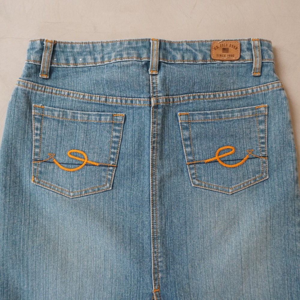 Vintage US Polo Assn Denim Skirt 5/6 Womens Blue Jean Pencil Knee Length Y2K - Picture 4 of 8